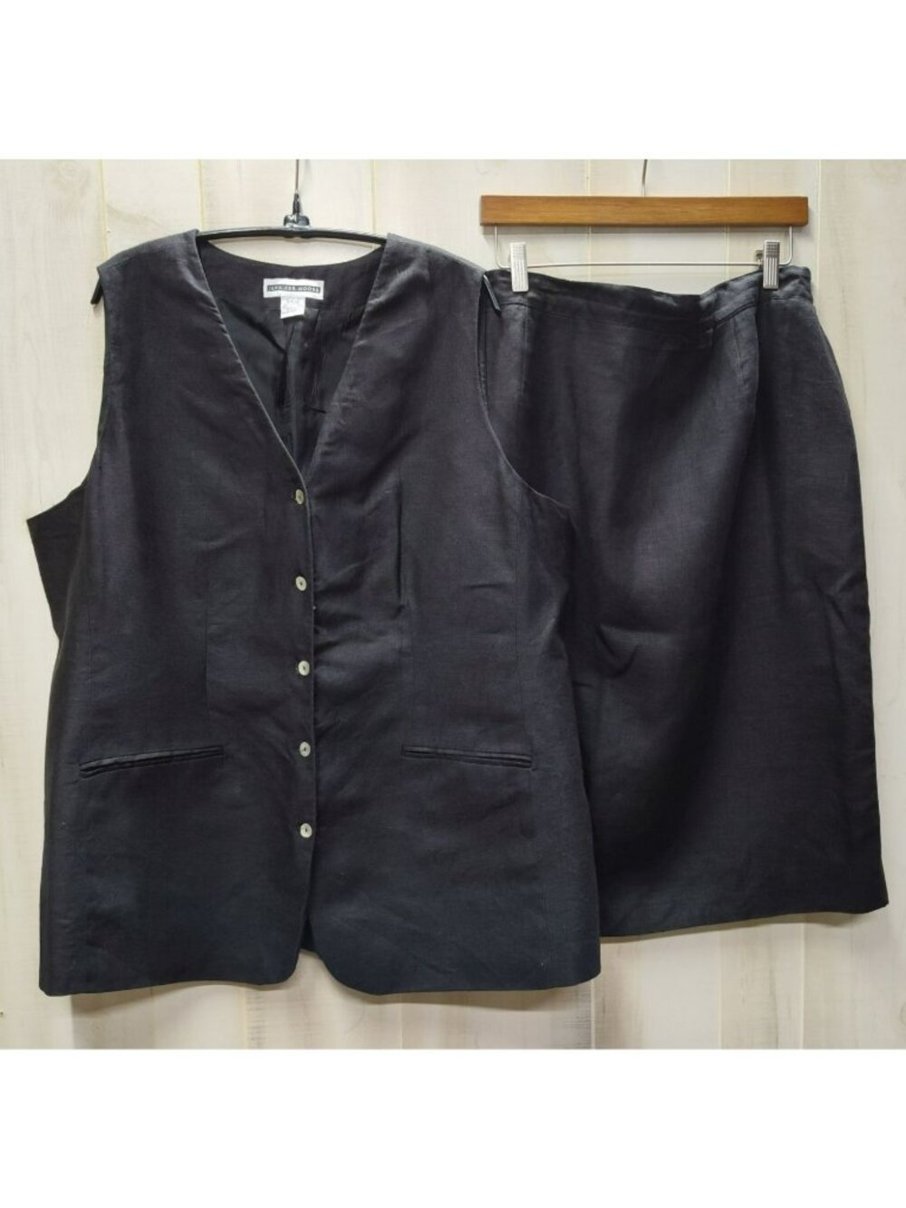 Vintage Black Linen Skirt Vest Suit, Jennifer Moore, Sz 20W, Fully Lined, EUC!